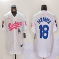 Nike Los Angeles Dodgers #18 Yoshinobu Yamamoto white pink majestic baseball jerseys Joint Name 02