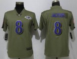 Women Nike Baltimore Ravens 8 Jackson Olive Salute To Service Limited Jersey