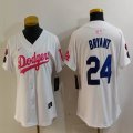 Youth Nike Los Angeles Dodgers #24 Kobe Bryant white pink fashion MLB baseball Jersey-Joint name-BD