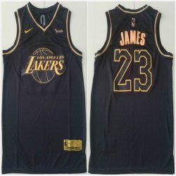 Nike Los Angeles Lakers #23 LeBron James black gold basketball jersey Honor Edition-ty