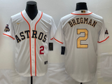 Nike Houston Astros #2 Alex Bregman white gold majestic baseball jerseys 03