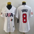 Youth 2023 World Cup #8 Trea Turner white USA majestic baseball jerseys 08