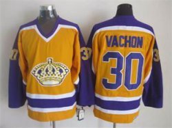 Los Angeles Kings #30 Rogie Vachon yellow purple throwback hockey CCM jerseys