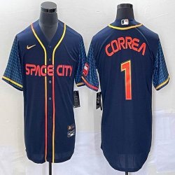 Nike Houston Astros #1 Carlos Correa dark blue majestic baseball jersey city version