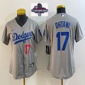 Women 2024 World Series Champions patch Los Angeles Dodgers #17 Shohei Ohtani Nike gray baseball Jersey -BD 01