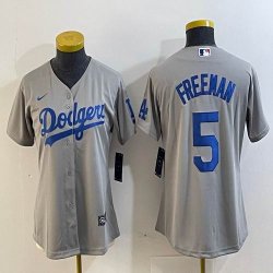 Youth Los Angeles Dodgers #5 #5 Freddie Freeman gray majestic baseball jersey 01