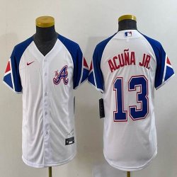 Women Nike Anaheim Angels #13 Ronald Acuna Jr. white blue majestic baseball city version 03