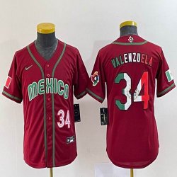 Women 2023 World Cup Mexico #34 Fernando Valenzuela red blank majestic baseball jerseys 07