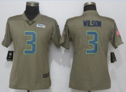 Women Nike Seattle Seahawks 3 Wilson Olive Salute To Service Elite Jersey