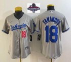 Youth 2024 World Series Champions patch Nike Los Angeles Dodgers #18 Yoshinobu Yamamoto gray majestic baseball jerseys 03