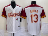 Majestic Venezuela Baseball #13 Ronald Acuña Jr. White 2023 World Baseball Classic Replica Player Jersey 08