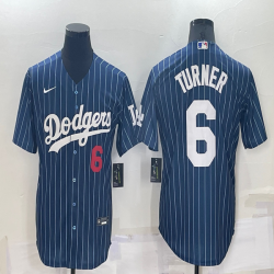 Los Angeles Dodgers #6 Justin Turner blue throwback majestic baseball Jerseys-BD