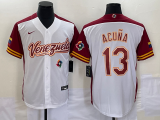 Majestic Venezuela Baseball #13 Ronald Acuña Jr. White 2023 World Baseball Classic Replica Player Jersey 09