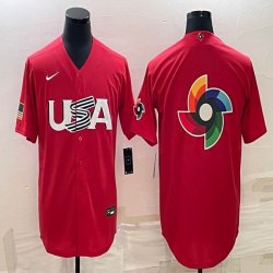 2023 World Cup blank red USA majestic baseball jerseys 06