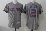 New York Yankees 2# Derek Jeter gray Flexbase Authentic Collection Jersey Stars font