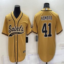 Nike Saints #41 Alvin Kamara yellow baseball jerseys Joint name-BD