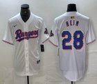 Nike Texas Rangers #28 Jonah Heim white majestic baseball jerseys Champion patch-BD