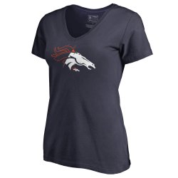 Women\'s Denver Broncos NFL Pro Line by Fanatics Branded Navy X-Ray Slim Fit V-Neck T-Shirt