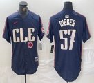 Nike Cleveland Indians #57 Shane Bieber blue majestic baseball jersey -BD 09