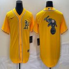 Nike Oakland Athletics blank yellow majestic baseball jersey big logo 03