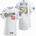 Custom Dodgers #50 Mookie Betts Nike white gold 2020 Dodger World Series Champions Flexbase Authentic Collection Jersey