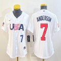 Youth 2023 World Cup #7 Tim Anderson white USA majestic baseball jerseys 02