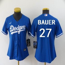 Custom Los Angeles Dodgers #27 Trevor Bauer blue women nike majestic baseball jerseys