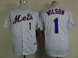 New York Mets 1# Mookie Wilson white blue stripe MLB Jersey