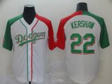 Los Angeles Dodgers #22 Clayton Kershaw white red green baseball jerseys