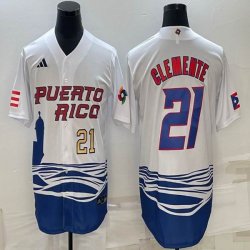 Puerto Rico Baseball #21 Roberto Clemente White 2023 World Baseball Classic Replica Player Jersey 05