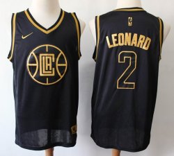 Los Angeles Clippers #2 Kawhi Leonard black gold white nike nba jersey with Sponsor patch-S8