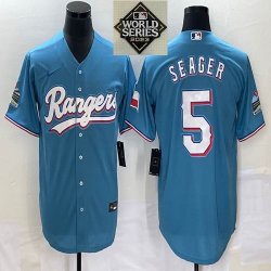 2023 world series Nike Texas Rangers #5 Corey Seager skyblue majestic baseball jerseys -BD