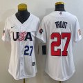 Women 2023 World Cup #27 Trout white USA majestic baseball jerseys 04