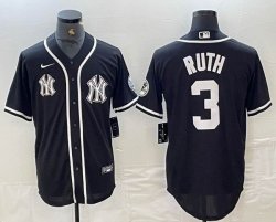 Nike New York Yankees #3 Babe Ruth black majestic baseball Jersey Joint name 01