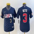 Youth 2023 World Cup #3 Mookie Betts blue USA majestic baseball jerseys 06