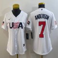 Youth 2023 World Cup #7 Tim Anderson white USA majestic baseball jerseys 08