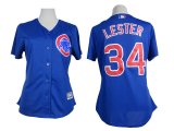 2015 women Chicago Cubs #34 Jon Lester blue throwback mlb baseball jerseys