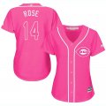 2017 Women Cincinnati Reds #14 Pete Rose pink majestic mlb jersey