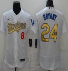 Los Angeles Dodgers #8 and #24 Kobe Bryant white gold Flexbase Authentic Collection Jersey -BD