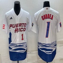 Puerto Rico Baseball #1 Correa White 2023 World Baseball Classic Replica Player Jersey 05