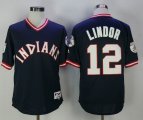 Cleveland Indians #12 Francisco Lindor dark blue throwback baseball jerseys