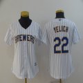 Women Milwaukee Brewers #22 Christian Yelich white blue strips majestic mlb baseball jerseys