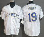 Milwaukee Brewers 19 Robin Yount white with blue stripe majestic Jersey