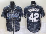 Nike Los Angeles Dodgers #42 Jackie Robinson gray camo majestic baseball Jerseys Joint name -BD