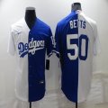 Nike Los Angeles Dodgers #50 Mookie Betts white blue split majestic baseball jersey-BD