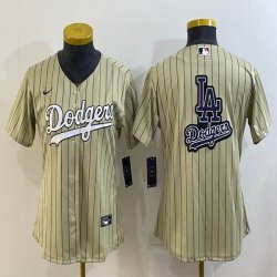 Women Los Angeles Dodgers blank beige majestic baseball Jerseys-BD 03