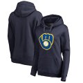 Milwaukee Brewers Women's Plus Sizes Primary Logo Pullover Hoodie - Navy