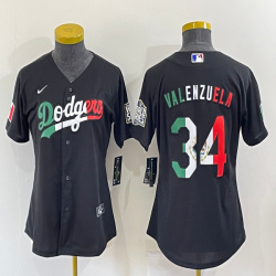 Women Los Angeles Dodgers 34 Fernando Valenzuela black red green majestic mlb jersey-BD