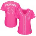 2017 Women New York Mets 34# Noah Syndergaard pink majestic mlb jersey