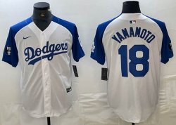 Nike Los Angeles Dodgers #18 Yoshinobu Yamamoto white blue basketball baseball Jerseys 01